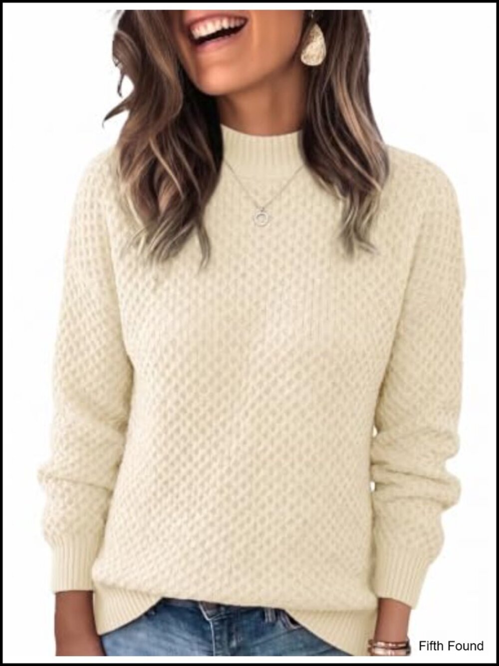 Waffle Knit Mock Neck Long Sleeve Chunky Pullover Sweater